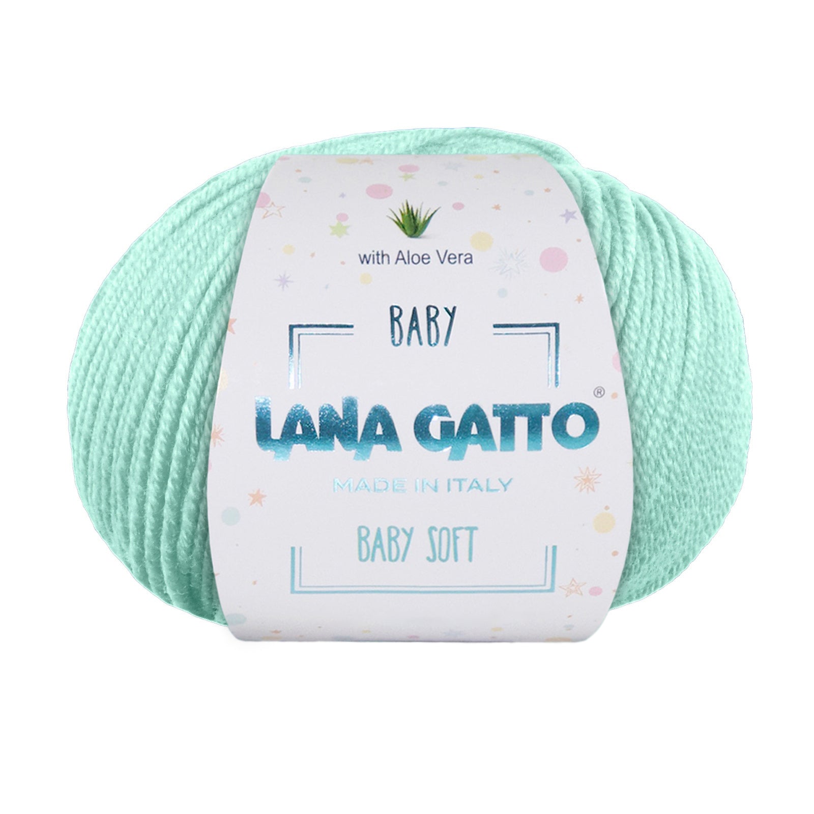 Gomitolo 100% Pura Lana Vergine Merino Extrafine, Lana Gatto Linea Baby Soft con Aloe Vera - Tonalità Verde e Azzurro