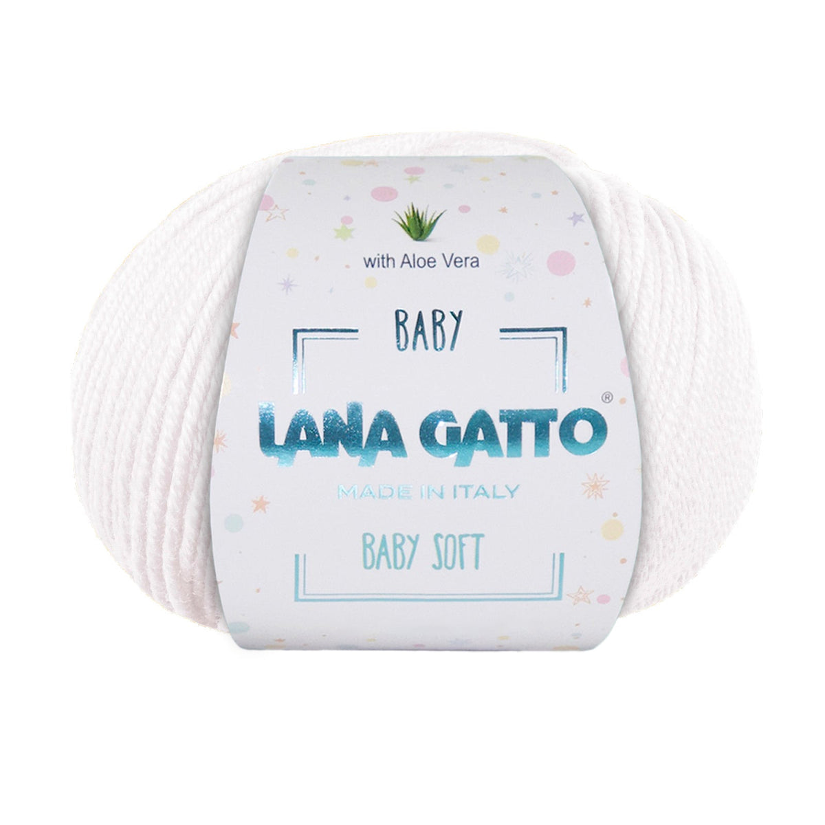 Gomitolo 100% Pura Lana Vergine Merino Extrafine con Aloe Vera, Lana Gatto - Bianco