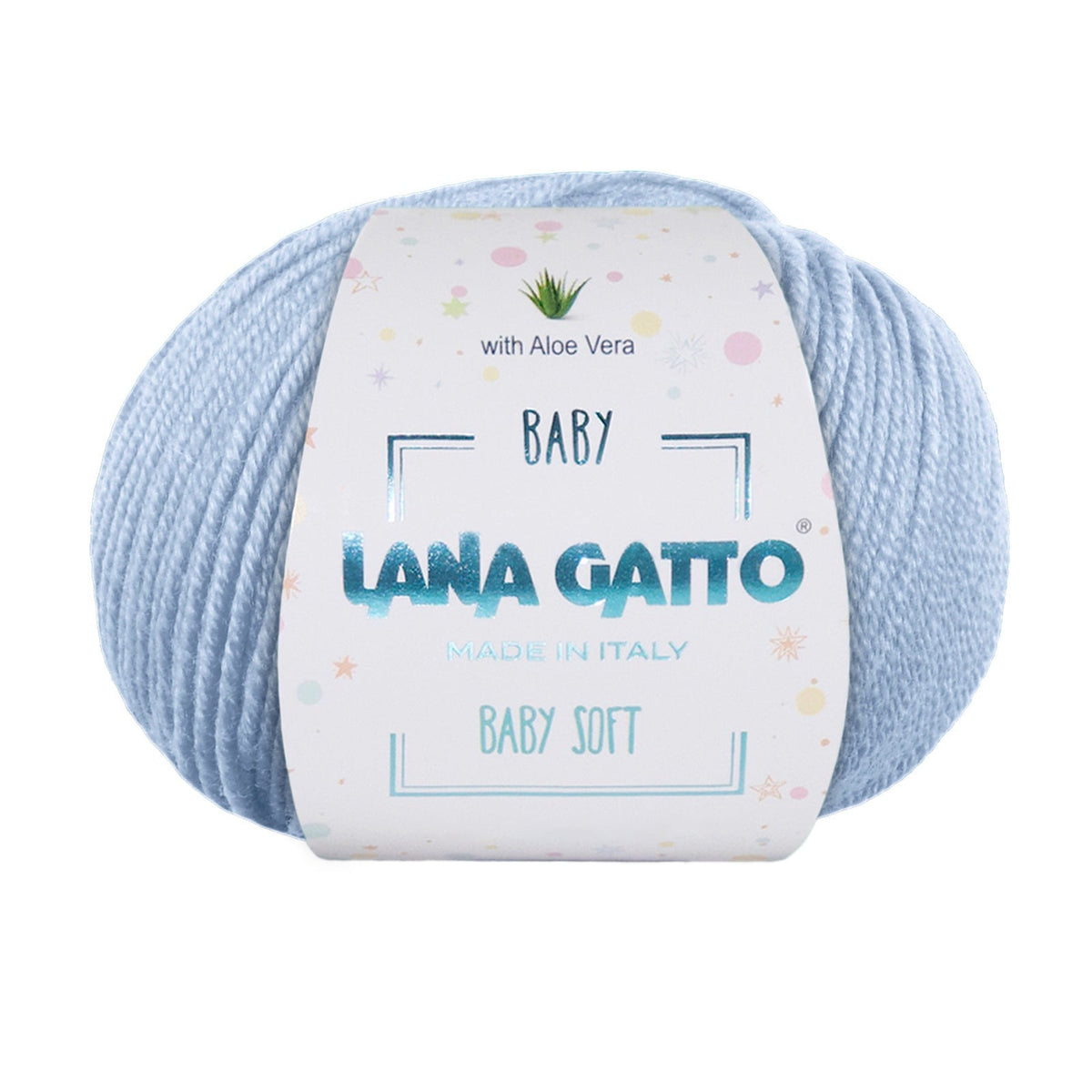 Gomitolo 100% Pura Lana Vergine Merino Extrafine con Aloe Vera, Lana Gatto - Azzurro Polvere