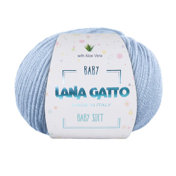 Gomitolo 100% Pura Lana Vergine Merino Extrafine con Aloe Vera, Lana Gatto - Azzurro Polvere