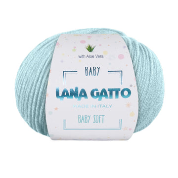 Gomitolo 100% Pura Lana Vergine Merino Extrafine con Aloe Vera, Lana Gatto - Azzurro Pastello