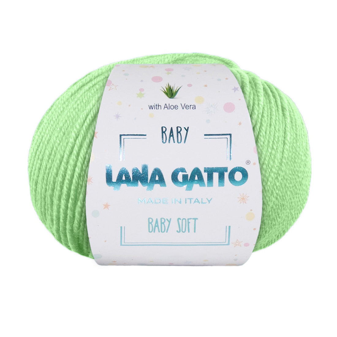 Gomitolo 100% Pura Lana Vergine Merino Extrafine con Aloe Vera, Lana Gatto - Verde