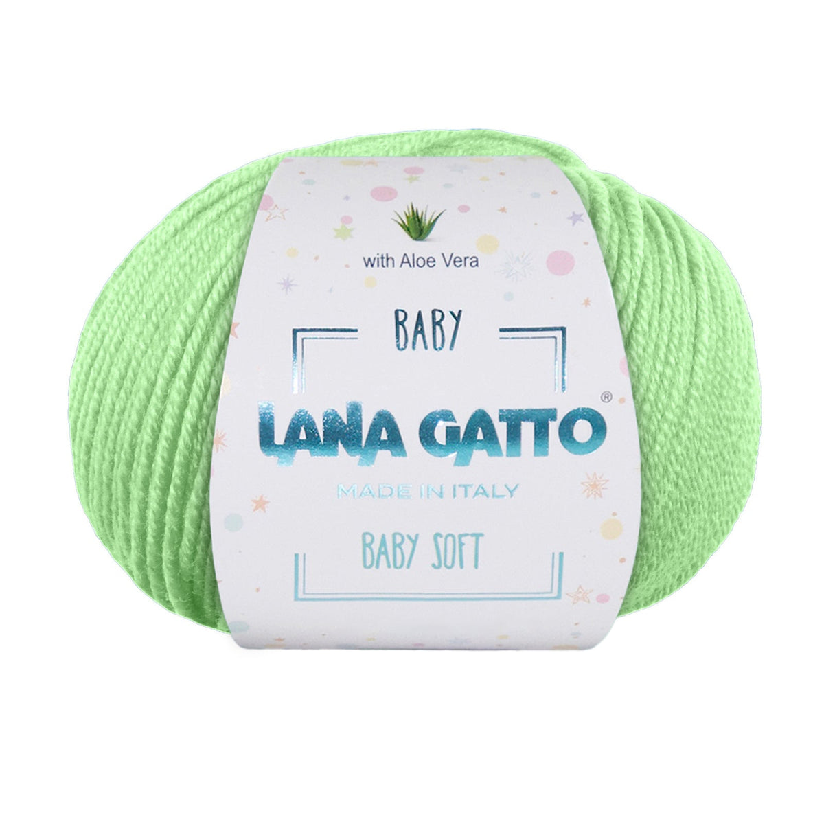 Gomitolo 100% Pura Lana Vergine Merino Extrafine con Aloe Vera, Lana Gatto - Verde