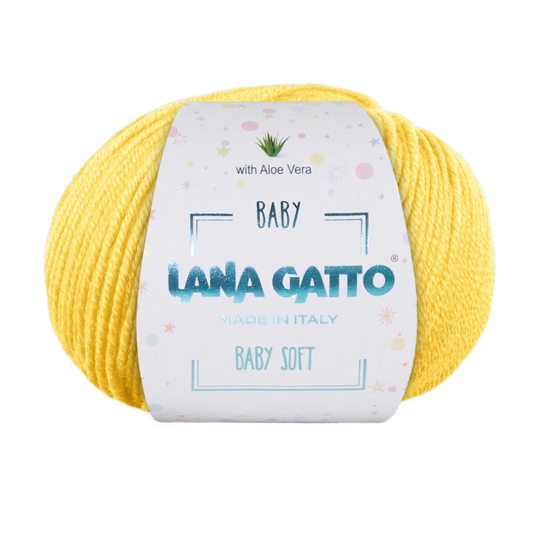 Gomitolo 100% Pura Lana Vergine Merino Extrafine con Aloe Vera, Lana Gatto - Giallo Intenso