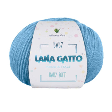 Gomitolo 100% Pura Lana Vergine Merino Extrafine con Aloe Vera, Lana Gatto - Azzurro Cielo