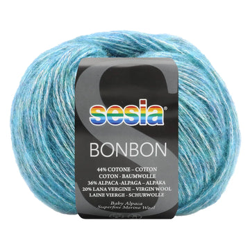 Gomitolo lana, alpaca, cotone, Sesia Bon Bon - Tonalità Azzurro e Verde