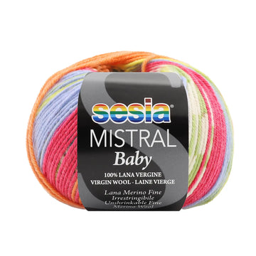 100% Fine Merino Wool, Unshrinkable, Sesia Mistral Baby, Multicolor 